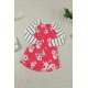 Red Spring Fling Floral Striped Sleeve Short Dress for Kids