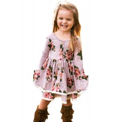 Red Sweet Striped Floral Kids Dress