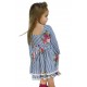 Blue Sweet Striped Floral Kids Dress