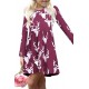 Burgundy Christmas Deer Print Long Sleeve Girl Dress