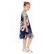 Blue Stripes Short Sleeve Floral Little Girl Dress