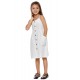 White Little Girls Spaghetti Strap Button Dress with Pockets