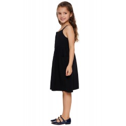 Black Little Girls Spaghetti Strap Button Dress with Pockets