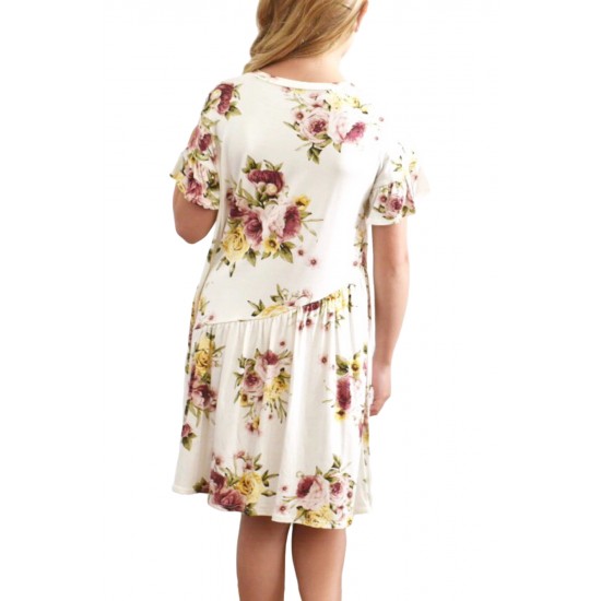 White Girls Floral Print Dress