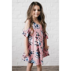 Pink Floral Cold Shoulder Tunic Dress