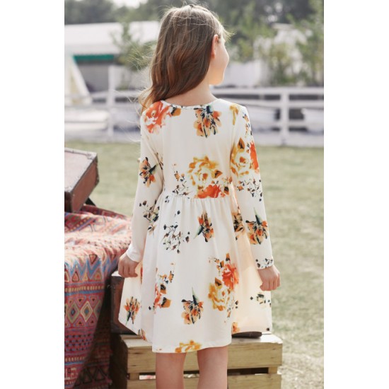 Floral White Swing Dress with Hidden Pockets