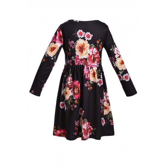 Floral Black Swing Dress with Hidden Pockets