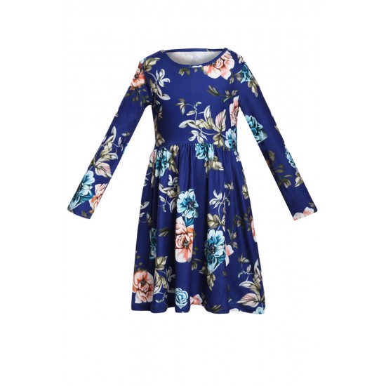 Floral Blue Swing Dress with Hidden Pockets