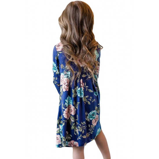 Floral Blue Swing Dress with Hidden Pockets