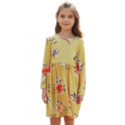 Floral Mustard Swing Dress with Hidden Pockets