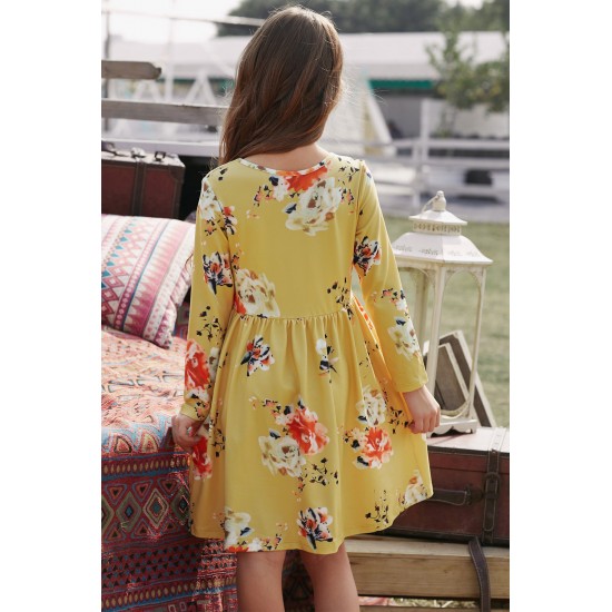 Floral Mustard Swing Dress with Hidden Pockets