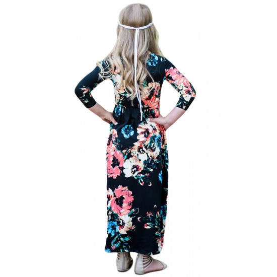 Black Floral Maxi Dress for Girls