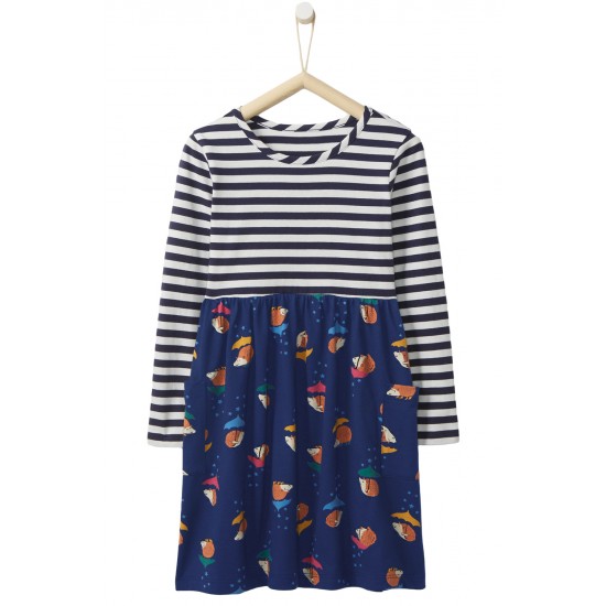 Navy Striped Cartoon Hedgehog Kid Dress