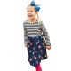 Navy Striped Cartoon Hedgehog Kid Dress