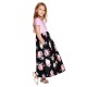 Black Striped Floral Print Little Girls Maxi Dress