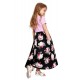 Black Striped Floral Print Little Girls Maxi Dress