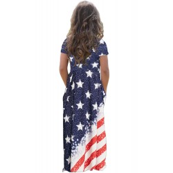 Flag Print Stars and Stripes Print Loose Casual Maxi Dress with Pockets