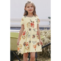 Short Sleeve Pocketed Children's Floral Dress