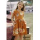 Orange Short Sleeve Pocketed Children's Floral Dress