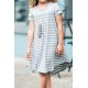 Gray Colorblock Patchwork Striped Girls’ Dress