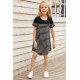 Black Colorblock Patchwork Striped Girls’ Dress