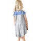 Sky Blue Colorblock Patchwork Striped Girls’ Dress