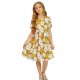 Yellow Crewneck Short Sleeve Pockets Floral Girl's Midi Dress