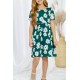 Green Crewneck Short Sleeve Pockets Floral Girl's Midi Dress