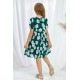 Green Crewneck Short Sleeve Pockets Floral Girl's Midi Dress