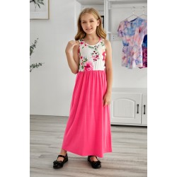 Rose Crewneck Sleeveless Floral Patchwork Kids Maxi Dress