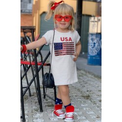 USA Flag Print Little Girls T-shirt Dress