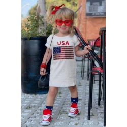 USA Flag Print Little Girls T-shirt Dress