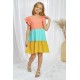 Yellow Ruffled Sleeve Colorblock Kid Dress