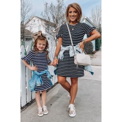 Family Matching Girls' Striped T-shirt Mini Dress with Ruffled Sleeves