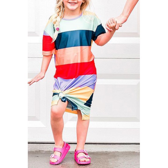 Daughter and Mom Matching Striped Side Split Girl's T-shirt Dress