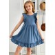 Blue Ruffled Empire Waist Pleated Flowy Kid Dress