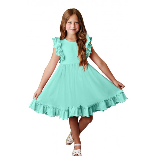 Mint Ruffled Empire Waist Pleated Flowy Kid Dress