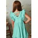 Mint Ruffled Empire Waist Pleated Flowy Kid Dress