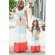 Family Matching Short Sleeve Color Block Kids' Maxi Dress