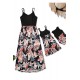 Black Mom and Daughter Matching Sleeveless Floral Print Kid's Maxi Dress