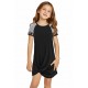 Black Leopard Striped Splicing Twist Knot Kids Dress