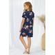 Blue Floral Print Twist Knot V Neck Girl's Mini Dress