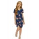 Blue Floral Print Twist Knot V Neck Girl's Mini Dress