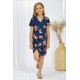 Blue Floral Print Twist Knot V Neck Girl's Mini Dress