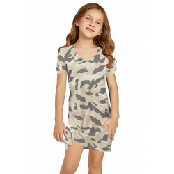 Camo Print Twist Knot V Neck Girl's Mini Dress