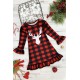 Girls Plaid Reindeer Graphic Ruffled Dress