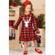 Girls Plaid Reindeer Graphic Ruffled Dress