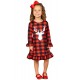 Girls Plaid Reindeer Graphic Ruffled Dress