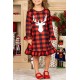 Girls Plaid Reindeer Graphic Ruffled Dress