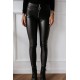 Black Solid Skinny Zipper PU Pants